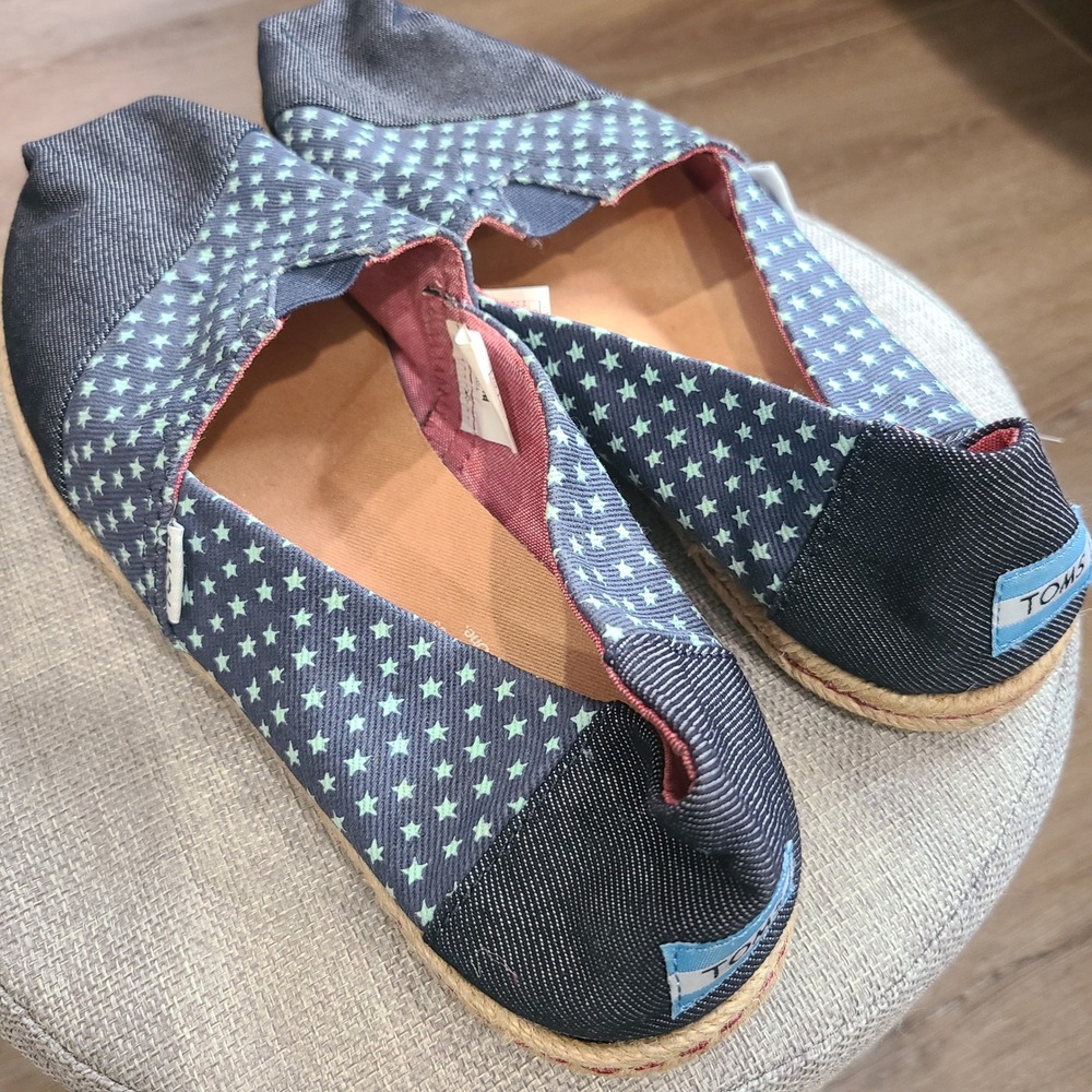 TOMS Alpargata Blue Denim Mint Green Star Print Slip On Shoes Womens‎ 9 - Picture 7 of 15